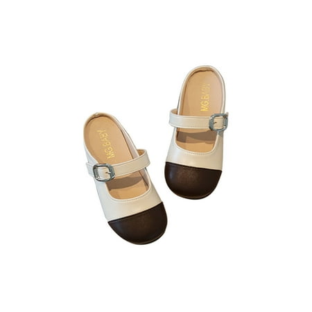 

Tenmix Child Mules Summer Flat Sandals Slip On Clogs Beach Mule Sandal Party Strap Buckle Non-Slip Shoes Brown 2.5Y