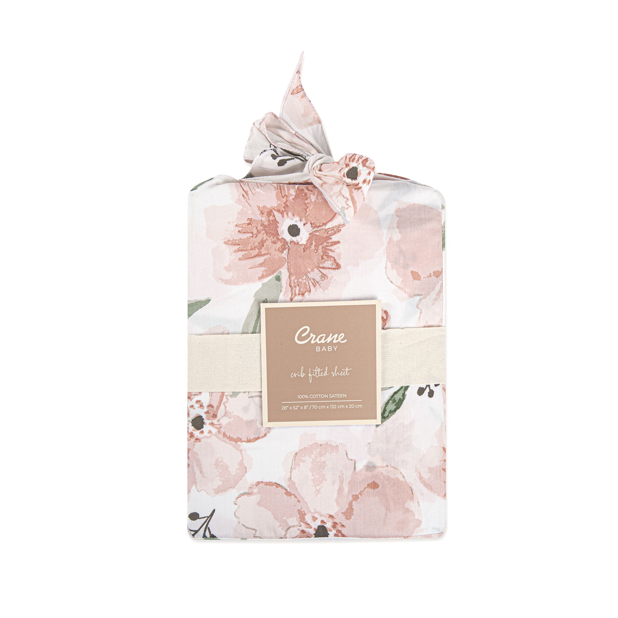 Crane Baby Parker Fitted Crib/Toddler Bed Sheets - Pink Floral 100% Cotton Sateen Crib/Toddler Bed Sheet