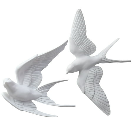 RENACLIPY Artificial Swallow 3D Resin Wall Decoration Modern Home Decor White 2Pcs