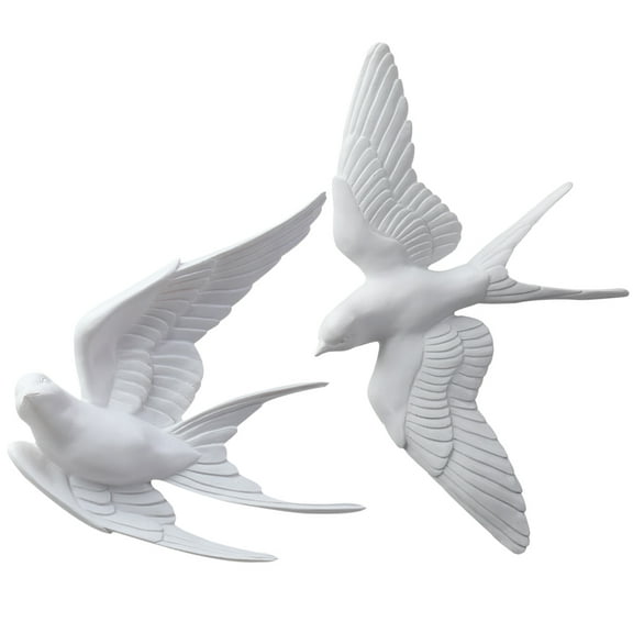 RENACLIPY Artificial Swallow 3D Resin Wall Decoration Modern Home Decor White 2Pcs