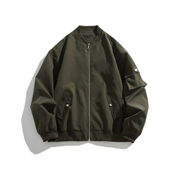 hoksml Man Jackets Outdoor Hiking Travel Outerwear Solid Color Leisure Cargo Coat Pocket Zipper Work Clothes Long Sleeves Loose Zip Up Coat