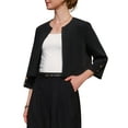thumbnail image 4 of INSPIRE CHIC Women's Collarless Round Neck 3/4 Sleeve Open Front Cropped Bolero Blazer XL Black, 4 of 5