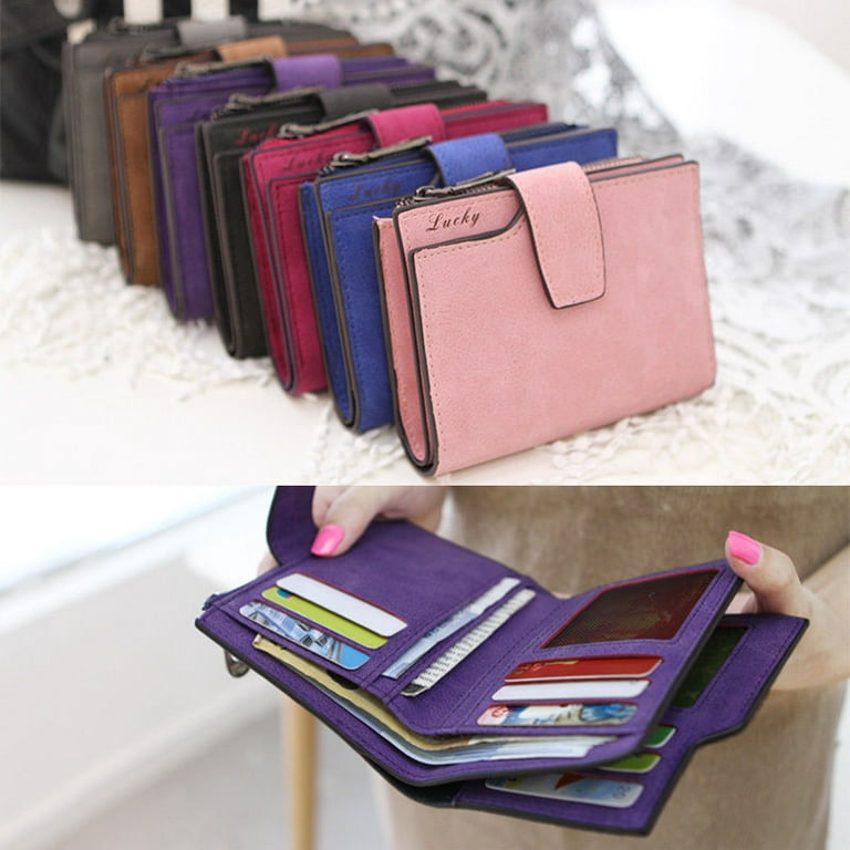 Unisex PU Leather Zipper Pockets Coin Purse Solid Pouch Wallet