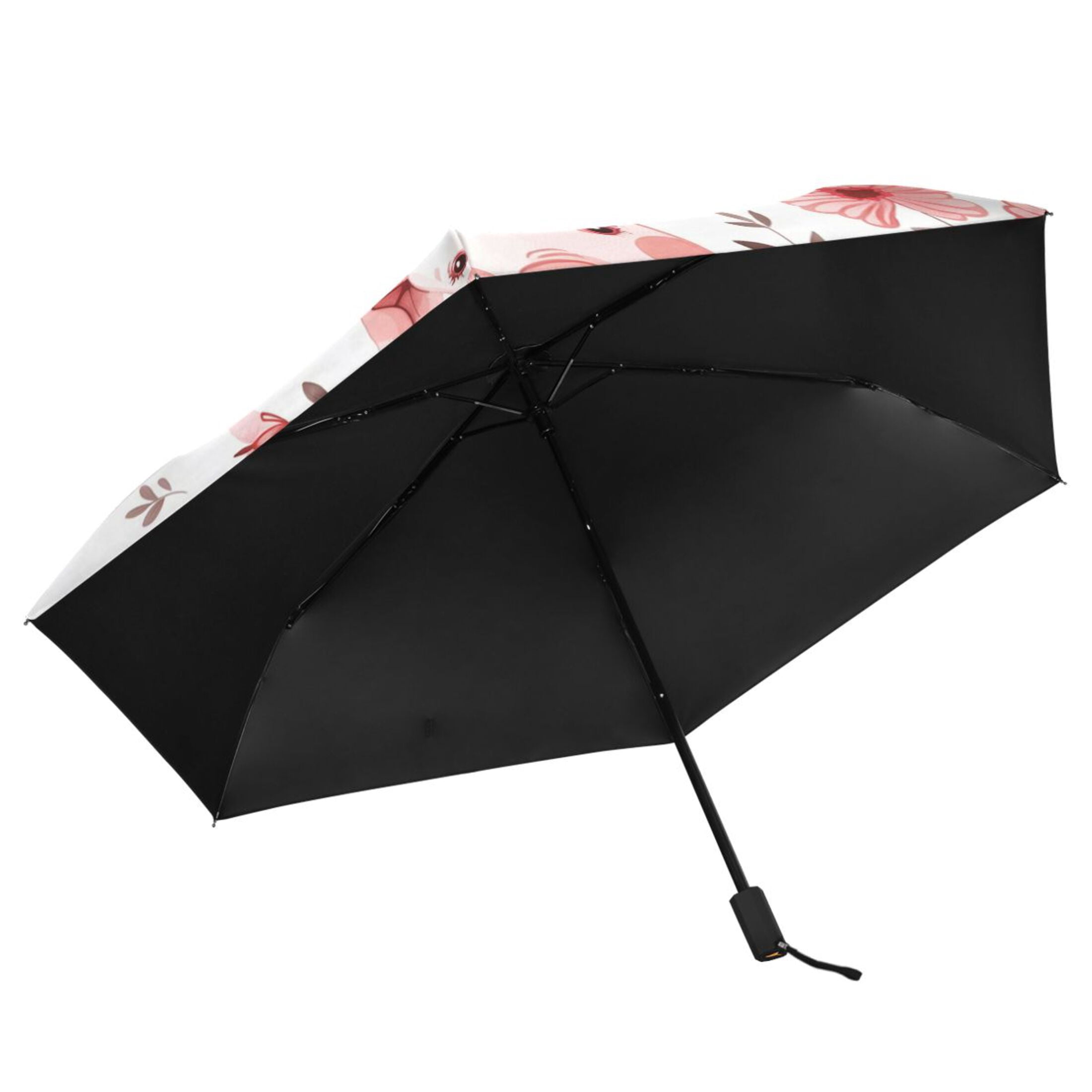 Cute Pig with Flower Compact Sun Umbrella Windproof Travel Umbrellas for Rain Strong Portable UV Protection
