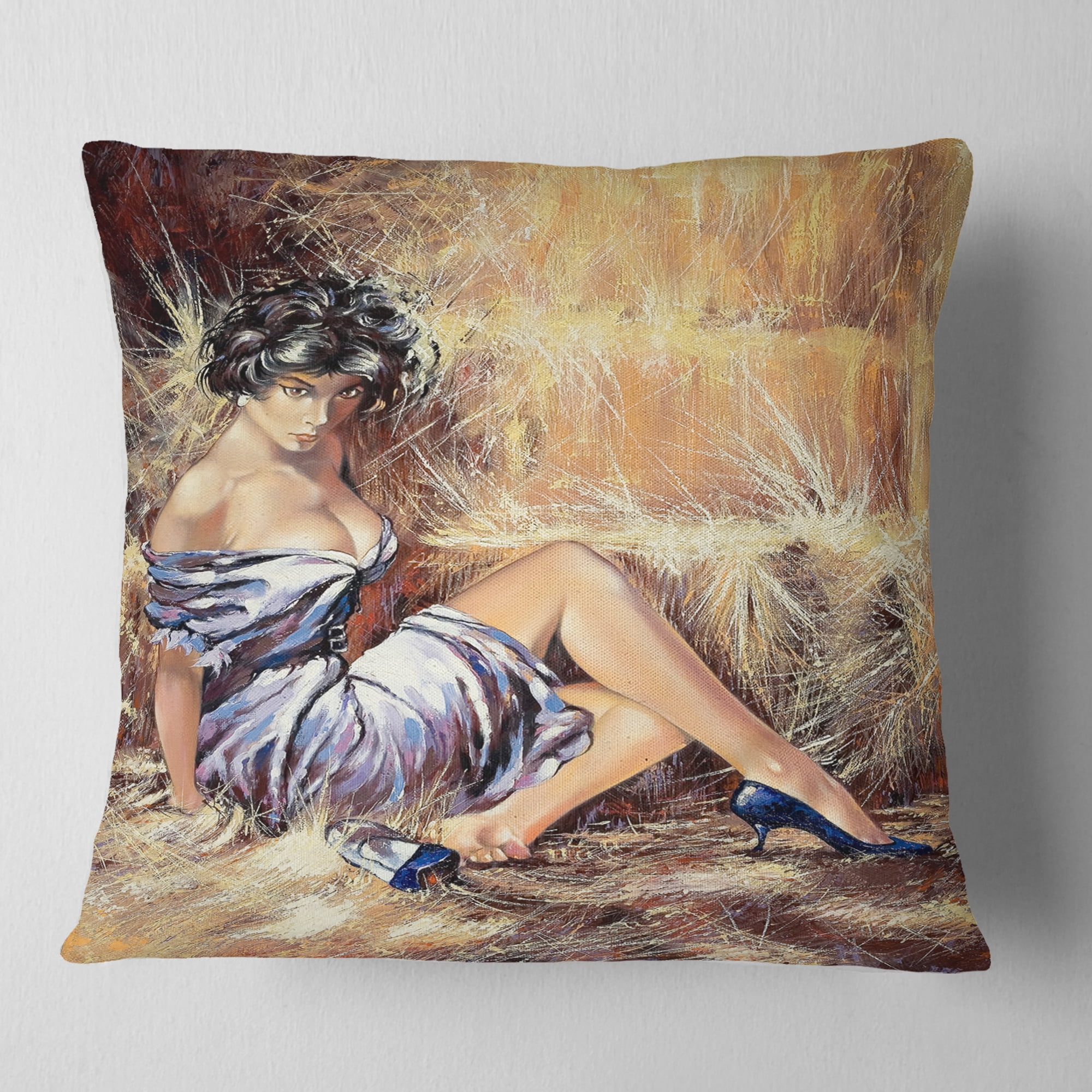 Designart Girl Setting on Floor - Portrait Throw Pillow - 16x16