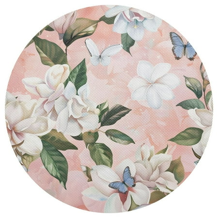 

Ryvnso Jasmine Flower Butterflies Round Plate Mats Dining Table Placemat 1 Piece for Holiday Decoration