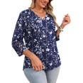 thumbnail image 4 of WellSize 3/4 Sleeve Womens Plus Size Tops Trendy V Neck Tunic Floral Blouses Curved Hem Casual Shirts, 4 of 9