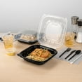 thumbnail image 4 of Restaurantware-Thermo Tek 40 Ounce Clamshell Containers, 100 Disposable Take Out Boxes - Ventilated Lids, Microwavable, Black Plastic Meal Prep Containers, For Pastas, Salads, Or Sandwiches, 4 of 11