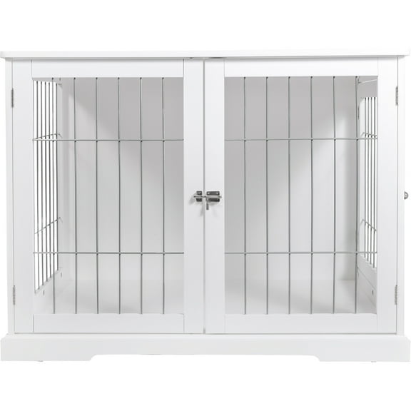 TRIXIE 29.5" Dog Crate, Wooden Indoor Kennel Furniture for Small Dogs Up to 25 lb, White