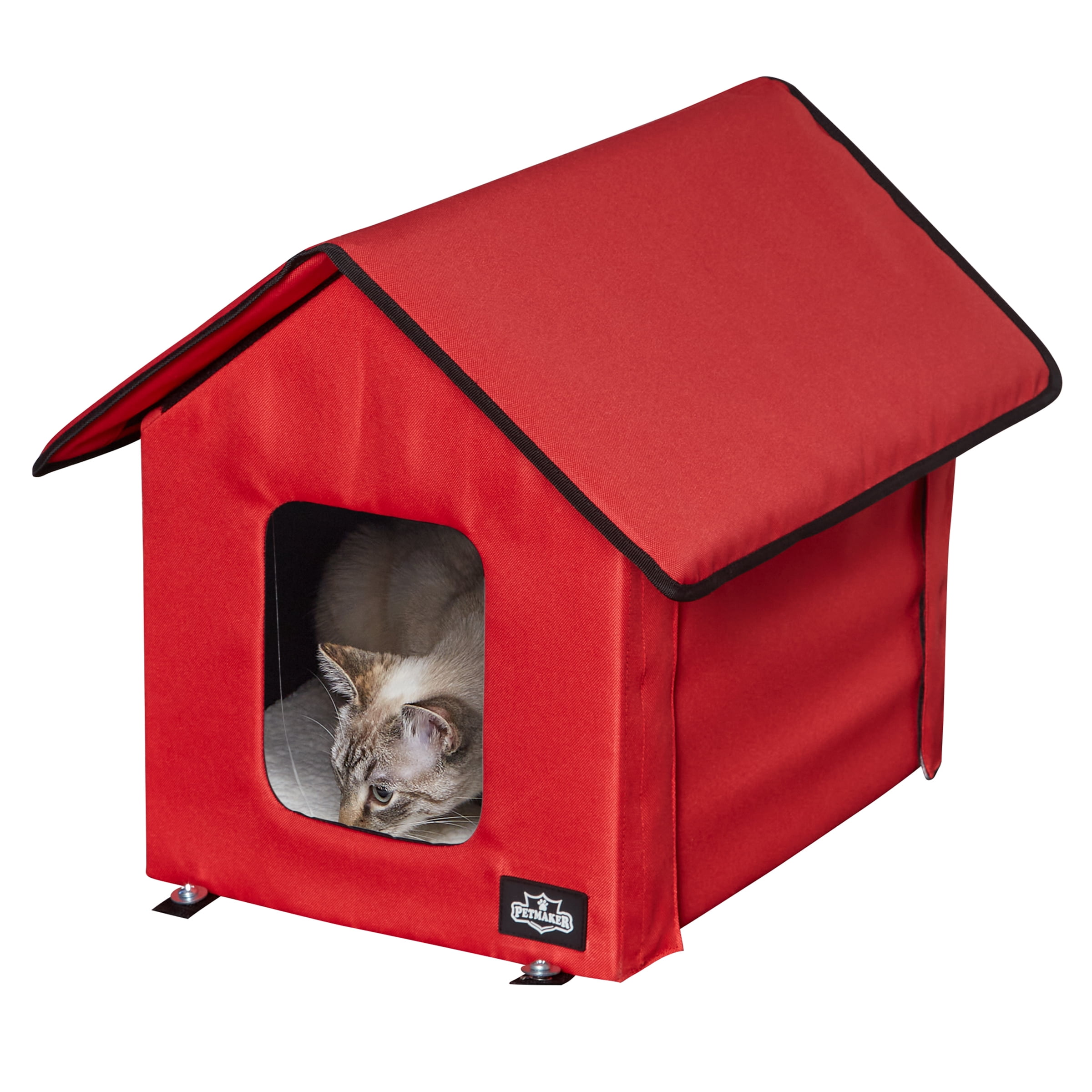 PETMAKER Heated Cat House with Heating Pad and Sherpa Cover (Red)
