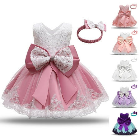 

BULLPIANO Toddler Girls Lace Ball Gown Dresses + Matching Headband Flower Girls Pageant Party Wedding Tutu Dress Size 3-8T
