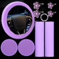 thumbnail image 4 of 10 PC 4-color Leather Steering Wheel Cover Set with Seat Belt Shoulder Pads,Coasters,Start Car A Sticker,Flower Button Shape, 4 of 8