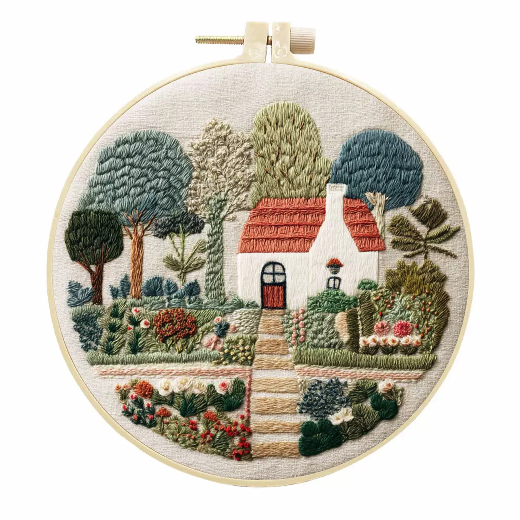 4 Pack Garden Embroidery Kits for Adults Beginners Cozy Cottage Floral Needlepoint DIY Hoop Art Craft Set