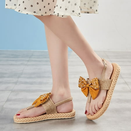 

Women s Summer Slip-On Bow Flat Beach Open Toe Breathable Sandals Weave Shoes Slippers