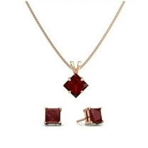Paris Jewelry 18K Rose Gold 2ct Ruby Square 18 Inch Necklace & Earrings Set Plated
