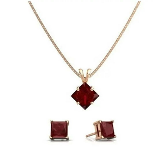 Paris Jewelry 18K Rose Gold 2ct Ruby Square 18 Inch Necklace & Earrings Set Plated