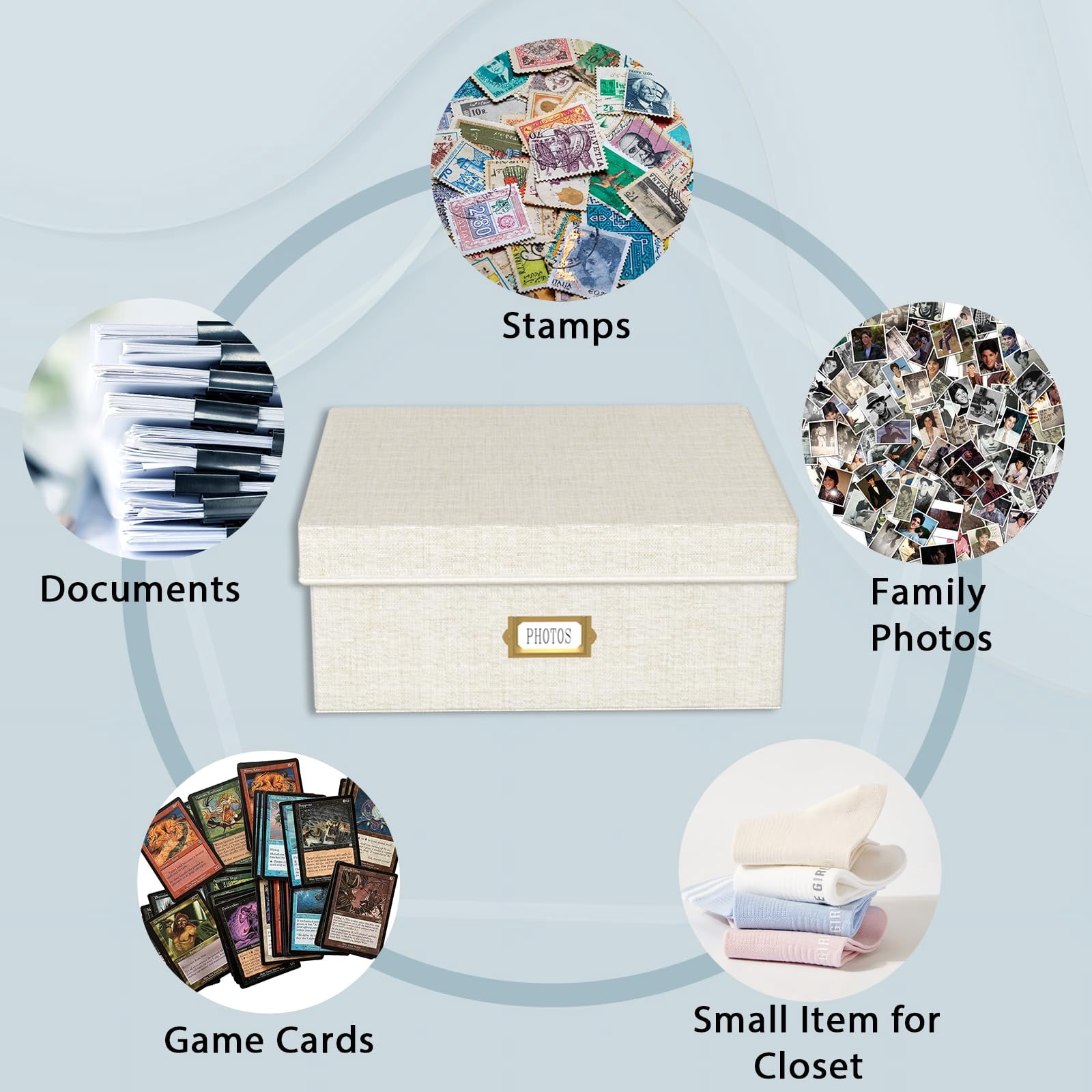Decorative Photo Storage Box - Linen Organizer With Dividers  Fits Holds Up To 1700 Pictures And 4x6 Photos Memory Keepsake For Scrapbook Supplies Cards (beige)