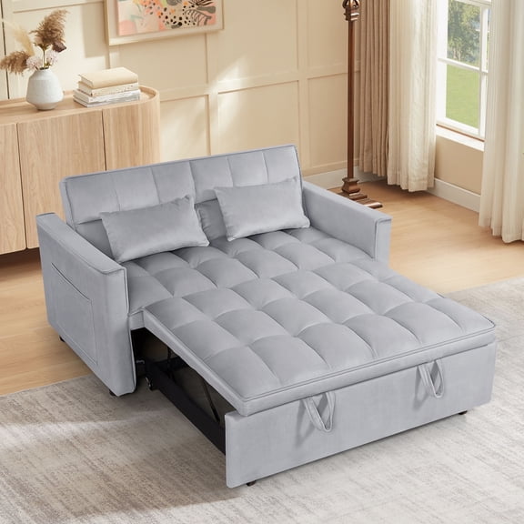 54inch Velvent 2-seat Pull Out sofa Couch,3 in 1 Sleeper Sofa, Adjustable Backrest