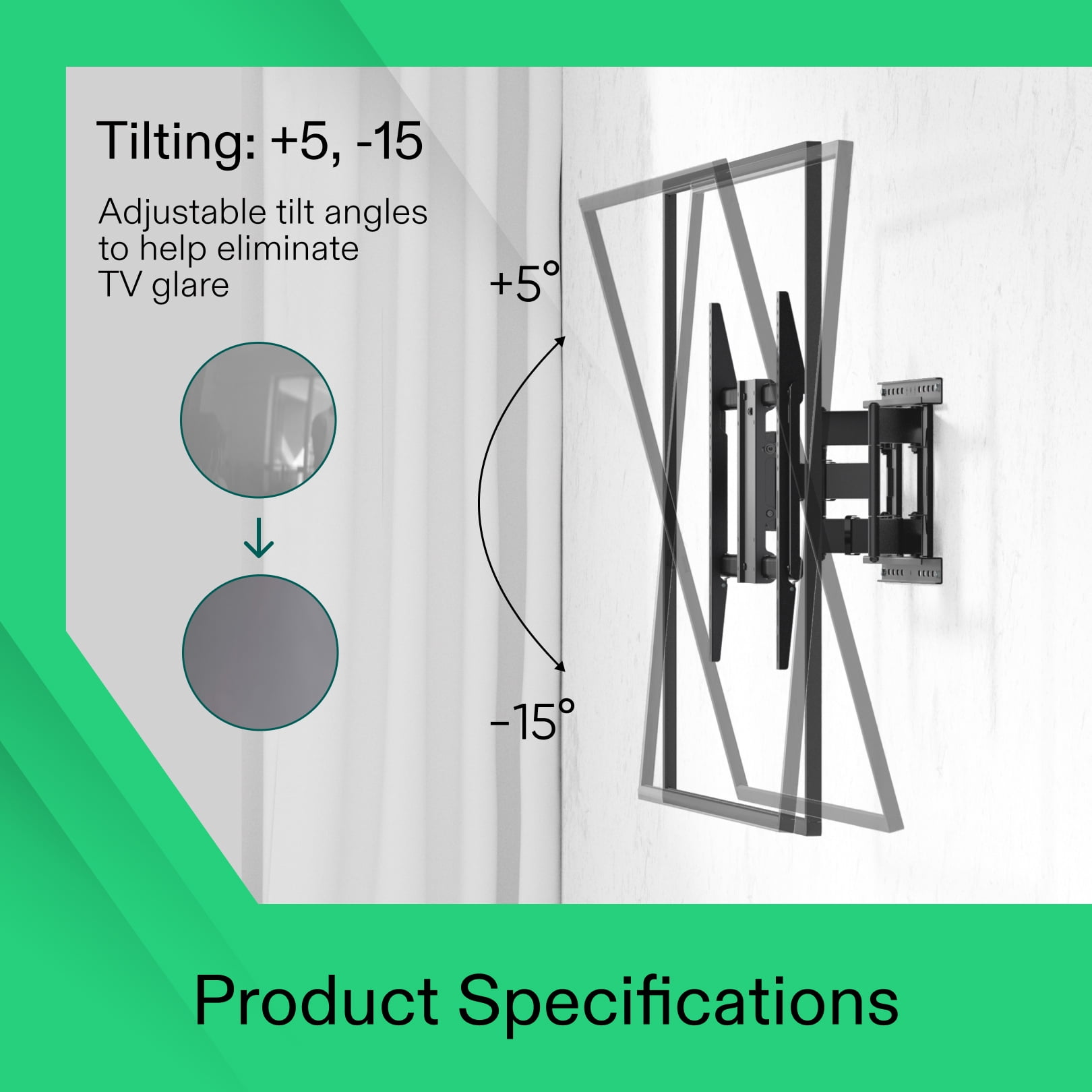 onn Extra-Large Full Motion TV Wall Mount 80"-110", UL Listed, Swivel ±60°, up to +5°/-15° Tilting