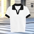 thumbnail image 4 of Tqcoqu Womens Puff Short Sleeve Polos V Neck Knitted Tops Casual Ribbed Shirt Pullover Blouse,White,Women's S-XXL, 4 of 5