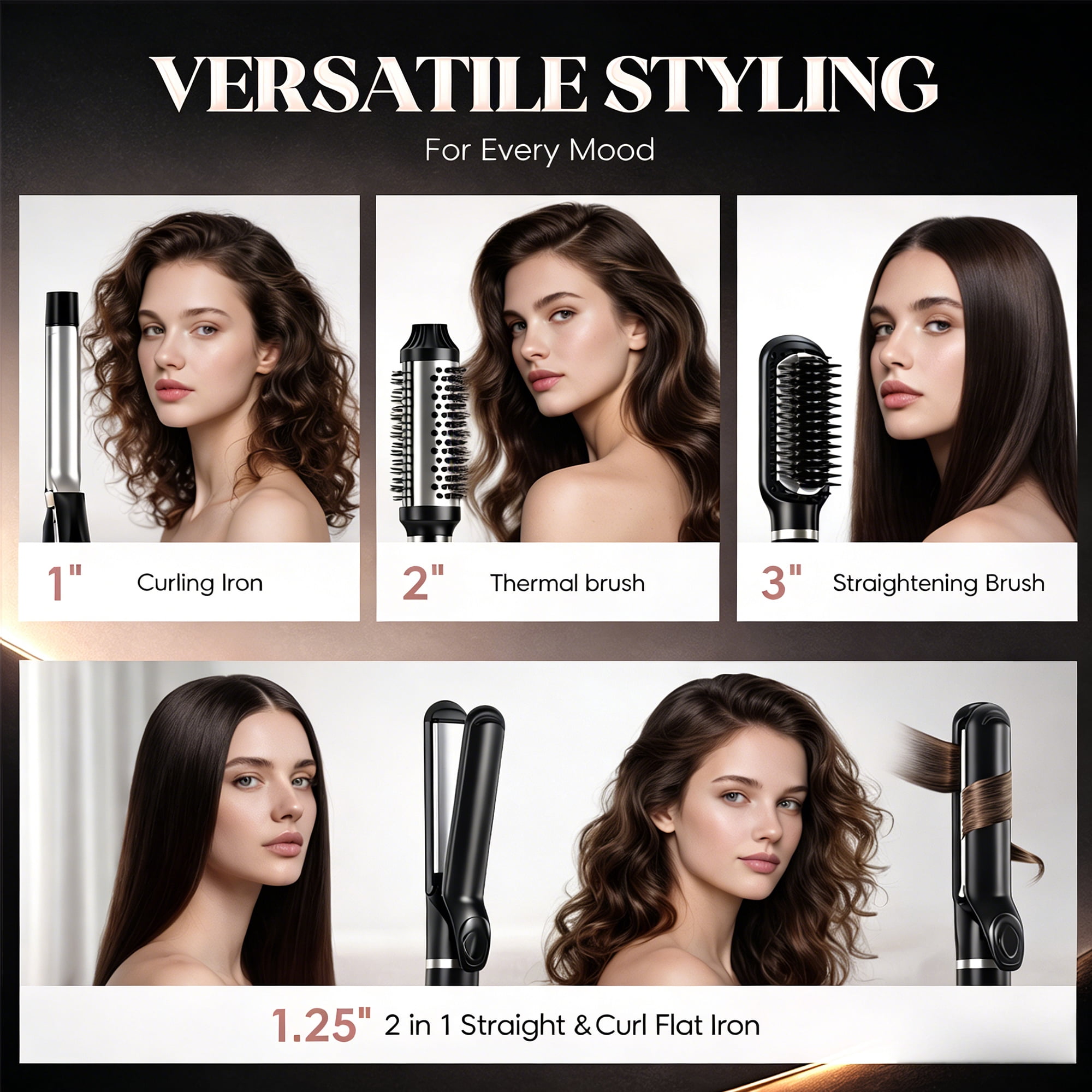 NICEBAY by SKIMI Thermal Brush, Curling Iron, Professional Instant Heat Up Hair Curling Wand Set, Flat Iron, Hair Tools, Hair Straightener