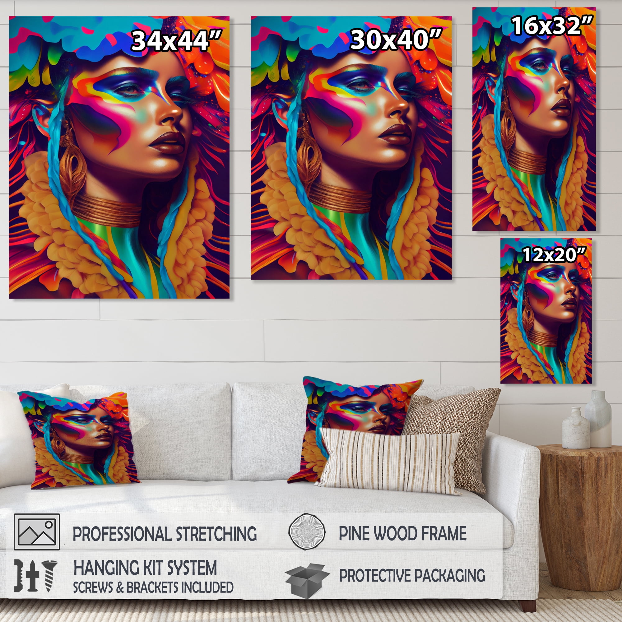 Designart Dynamic Feather Woman Portrait III Canvas Wall Art