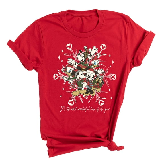 Disney Christmas Shirt – Mickey & Friends Holiday Graphic Tee,Red Color,Size M