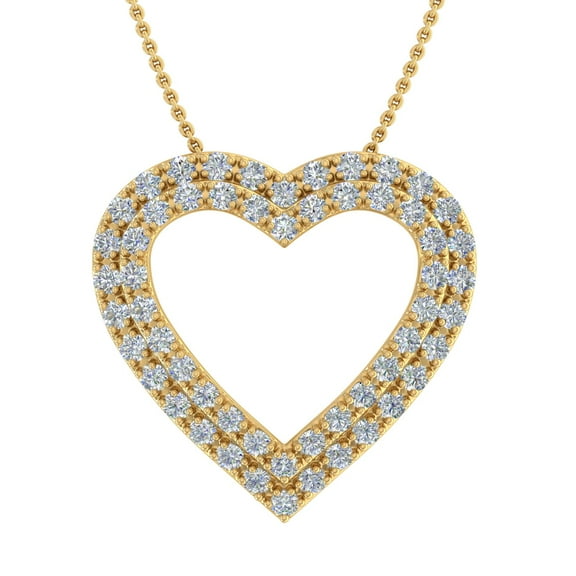 14K Yellow Gold Prong Set Diamond Heart Pendant Necklace (1/3 carat) (Silver Chain Included) (SI1-SI2 Clarity)