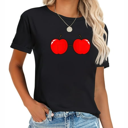 Womens Apple Bra Costume Cute Easy Fruit Halloween Gift T-Shirt Black 2XL