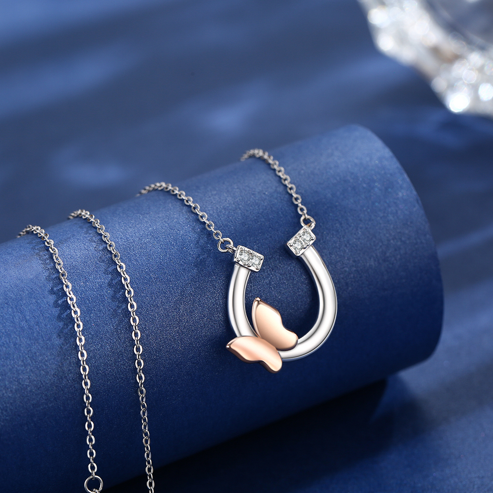 Cuoka Horseshoe Necklace 925 Sterling Silver Butterfly Pendant Necklaces for Women Mom Wife Fashion Jewelry Birthday Christmas Gifts