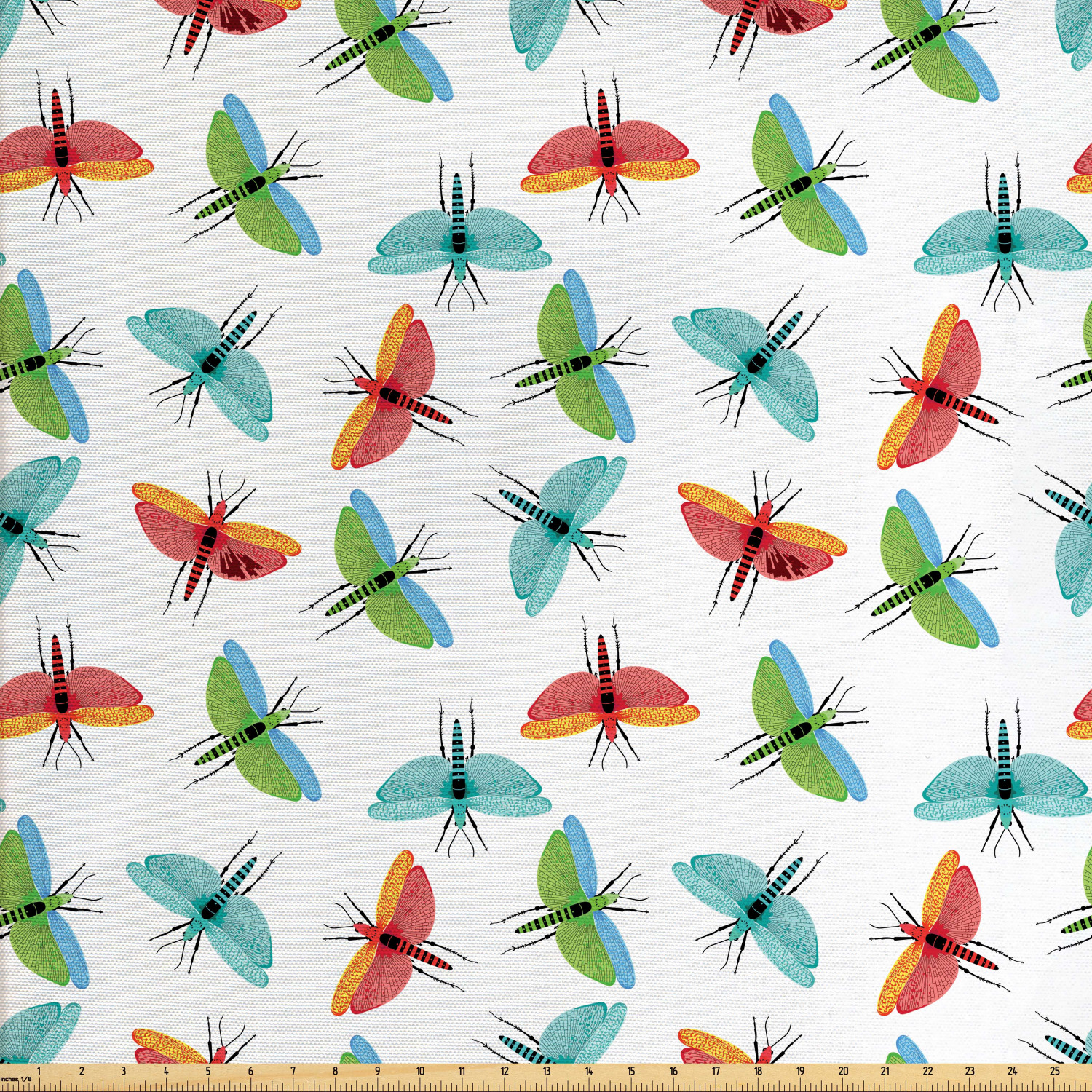 Dragonfly Fabric by The Yard, Pattern with Colorful Dragonflies Flying
