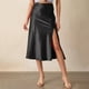 thumbnail image 2 of Falda midi de satén y seda de cintura alta con abertura para mujer - Cintura elástica y bajo fluido para fiestas y bodas, para todas las estaciones, 2 of 6