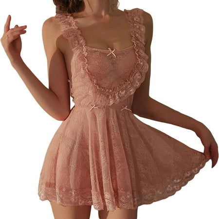 Sexy Nightgown For Women Babydoll Dress Pink Lingerie For Women Mesh Nightgown Lingerie Sets For Women Sexy