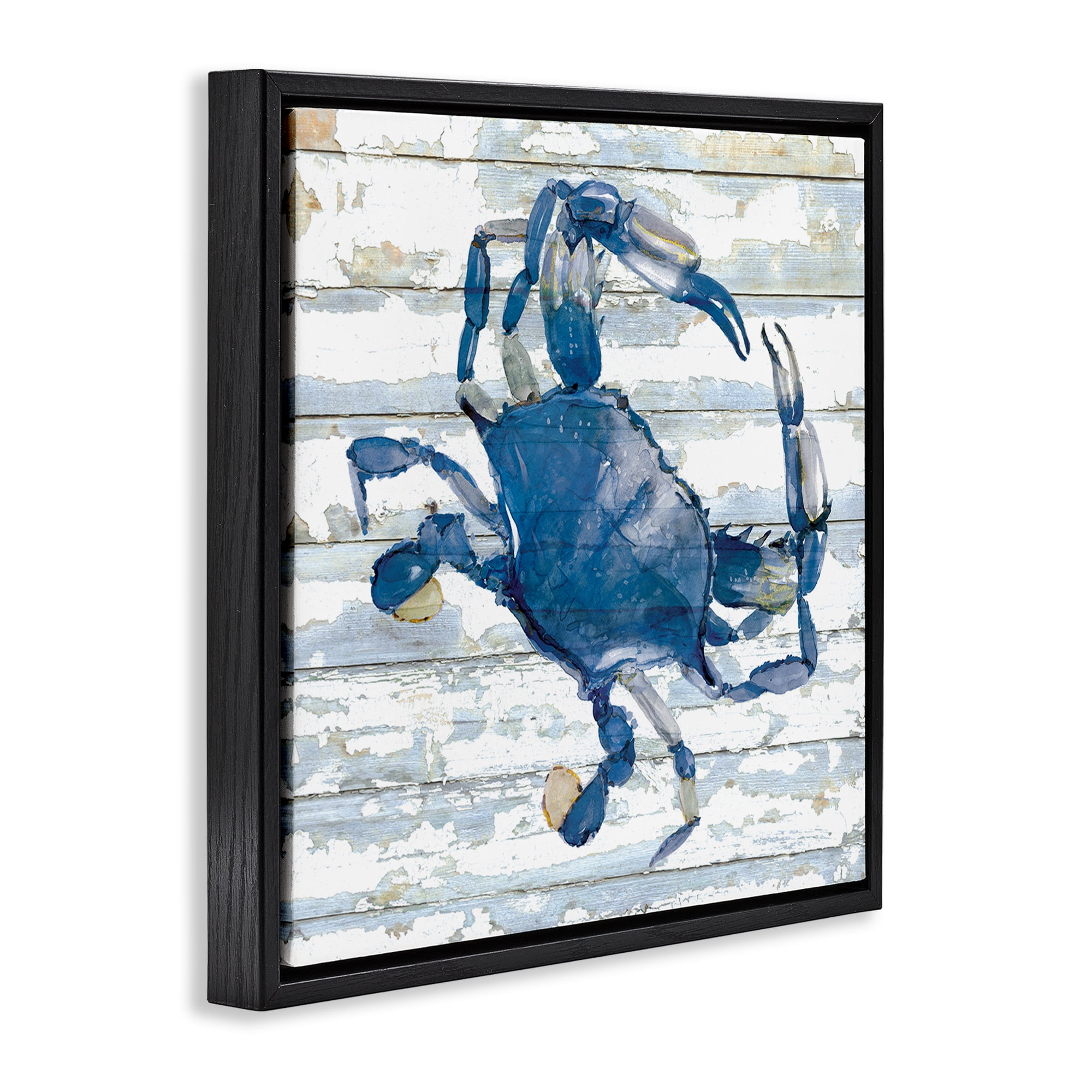 Stupell Industries Blue Crab on Distressed Animals Painting Black Floater Framed Canvas Art Print Wall Art, 18 x 18