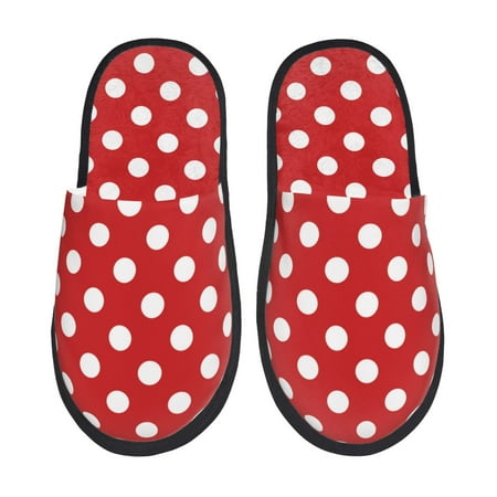 Balery Red Polka Dot Slient Indoor Furry Fleece Comfort House Shoes Soft Non-Slip Home Shoes Cotton slippers House Slippers-- Medium