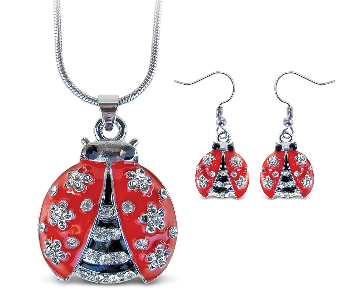 ladybug necklace and earrings