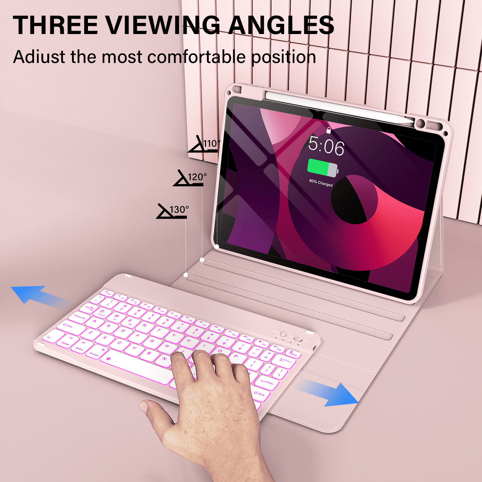 Kenke Keyboard Case for iPad Air 11-inch M3/M2 (2025/2024), iPad Air 5th/4th Generation (2022/2020) - with Pencil Holder,7 Colors Backlit Keyboard,Wireless Detachable Keyboard Cover,(Pink)
