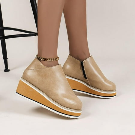 

Tdoqot 2023 Boots for Women- Christmas Gifts Wedges Chunky Heel Casual Women s Ankle Boots Beige 36