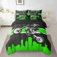 thumbnail image 2 of Motocross Rider Bedding Twin Size 7-Piece Black Green Comforter Set, Modern City Stripe Bedding Comforter Sets Dirt Bike Bed in a Bag, Extreme Sports Bedding Accessories for All Seasons, 2 of 4