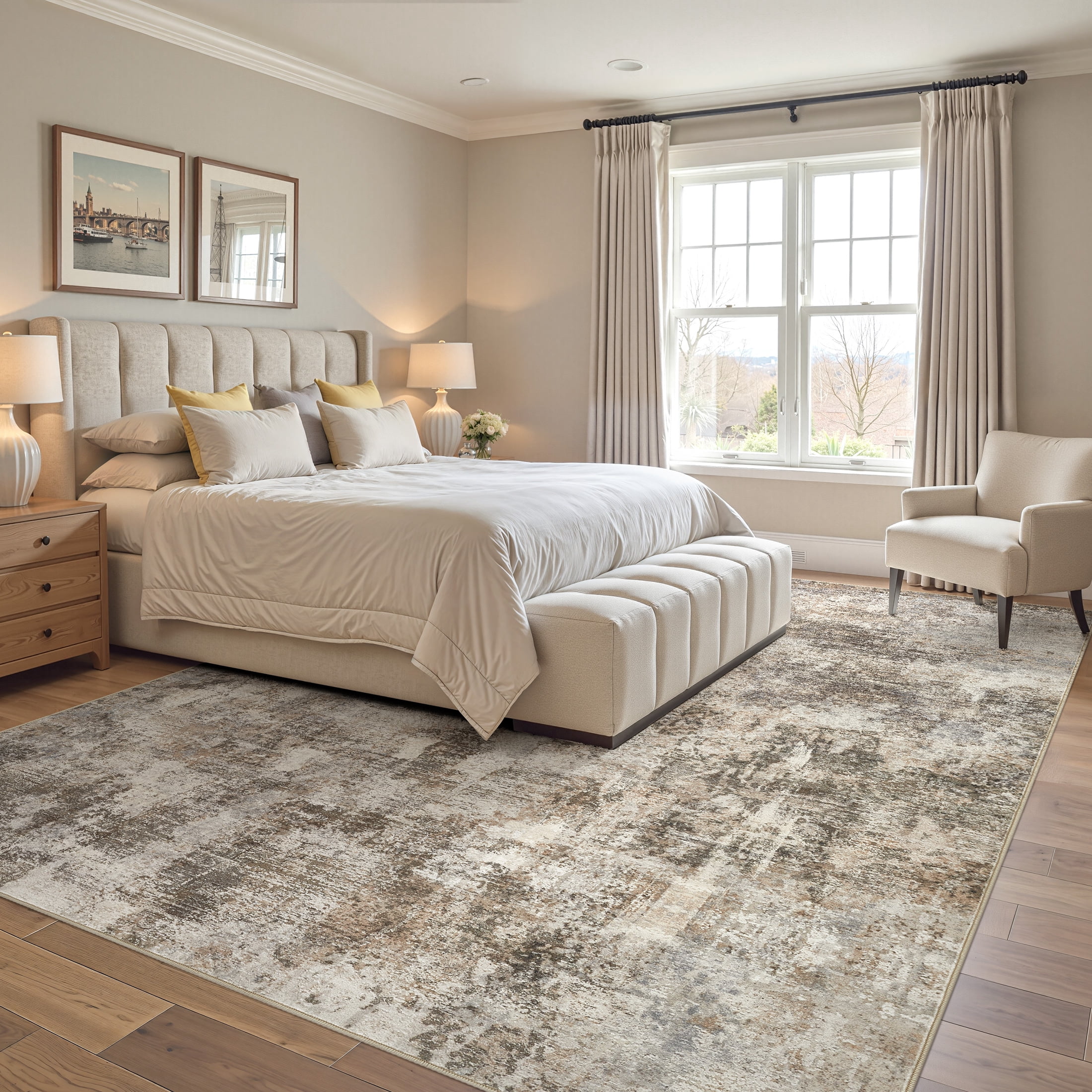 UERMEI 8x10 Washable Area Rugs for Living Room, Modern Abstract Printed Rug, Vacuum-Friendly, Non Slip Indoor Rug for Bedroom Dining Room Home Decor Carpet, Dark Brown