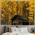 thumbnail image 2 of Orinice Log Cabin Yellow Trees Fence Tapestry Wall Hanging Unique Style Graphic Tapestries Home Wall Decor Art Living Room Bedroom Apartment Farmhouse Dorm Decorations for Dorm 40x30inch, 2 of 6
