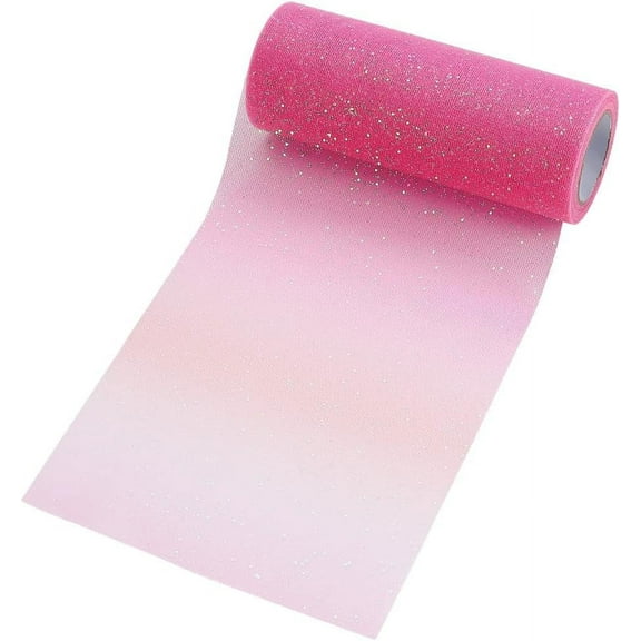 6 Inch x 10 Yard Glitter Tulle Roll Rainbow Gradient Tulle Netting Fabric Spool Decorative Sewing Craft Ribbon for Table Chair Tutu Skirt Christmas Party Wedding Birthday Camellia 1roll