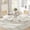 Round Table + White Chairs, variant on 36" Round Dining Table Set for 4, Silver Stainless Steel Cross Legs, 4 Rattan Velvet Upholstered Chairs, Modern Kitchen for Breakfast Nook