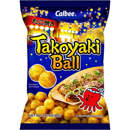 Calbee Takoyaki Ball Flavored Corn Puffs Japanese-Style BBQ Sauce 3.17oz