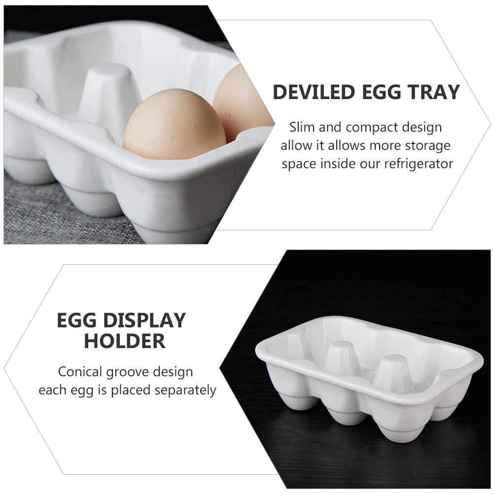 PBPBOX Ceramic Egg Holder for Refrigerator Storage, Slim and Compact, White