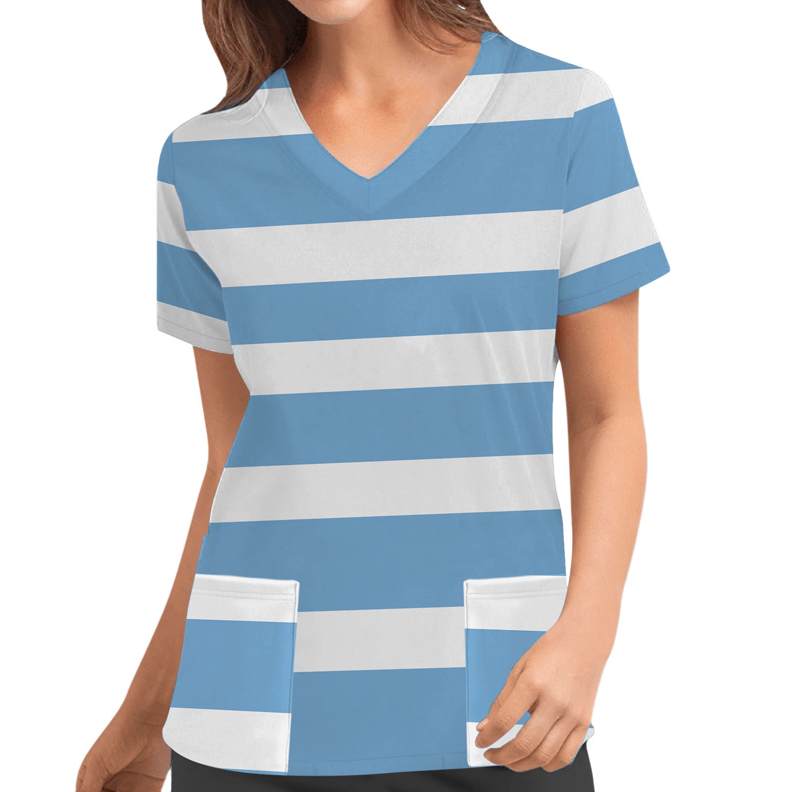 Shirt Women Print Short Sleeve V Neck 