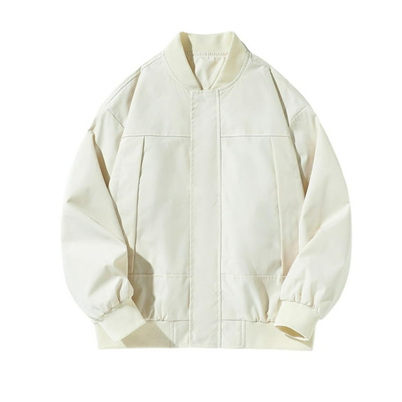 LYEAA Hoodless Jackets for Men Full Zip Loose Solid Color Lightweight Long Sleeved Leisure Outdoor Coat