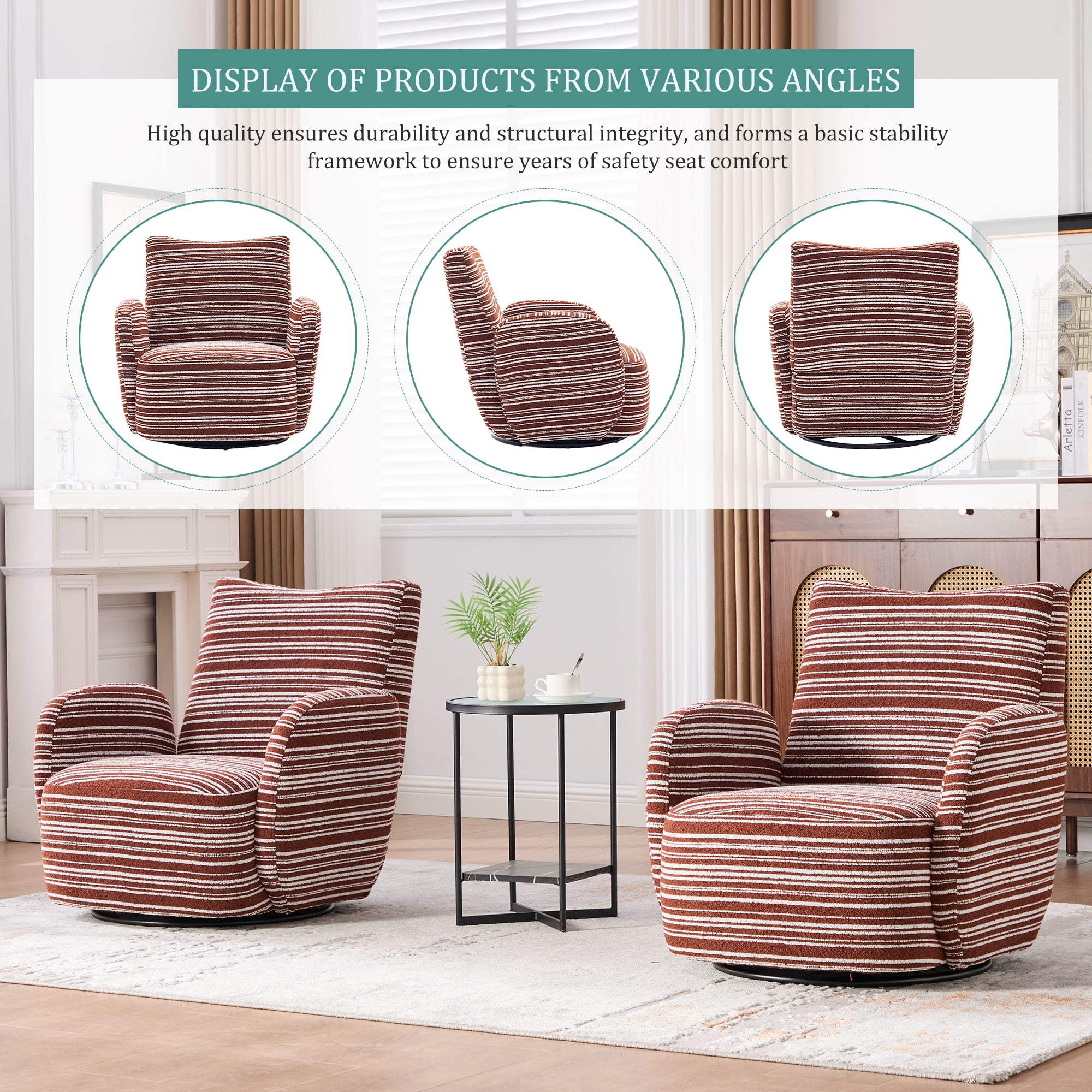 Aukfa 360 Degree Boucle Swivel Accent Chair for Living Room, 20.4" Deep, Support Up to 550lbs, Red