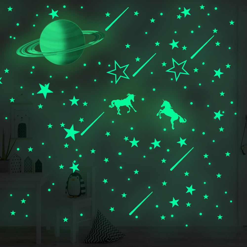 281Pcs Glow in The Dark Stars Wall Decals, Peel and Stick Removable Ceiling Luminous Wall Stickers, Flying Horses Stars Wall for Kids Girls Boys Baby Bedroom Living Room Nursery Party Home Decoration