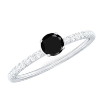 Rosec Jewels Certified Lab Grown Black Diamond Promise Ring for Women - 5 mm - AAAA Quality - Black and White Diamond Ring, 14K White Gold, US 12.00